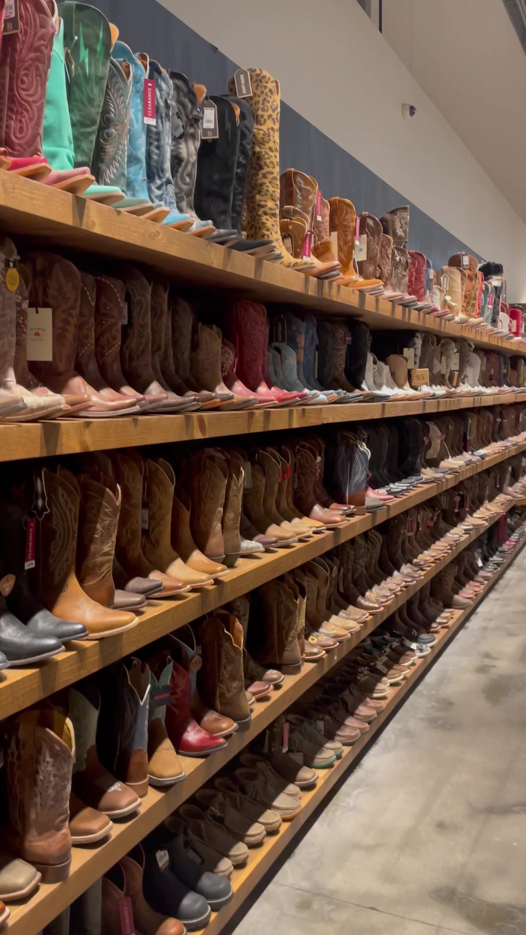 Rows of cowboy boots in a Texas Western store