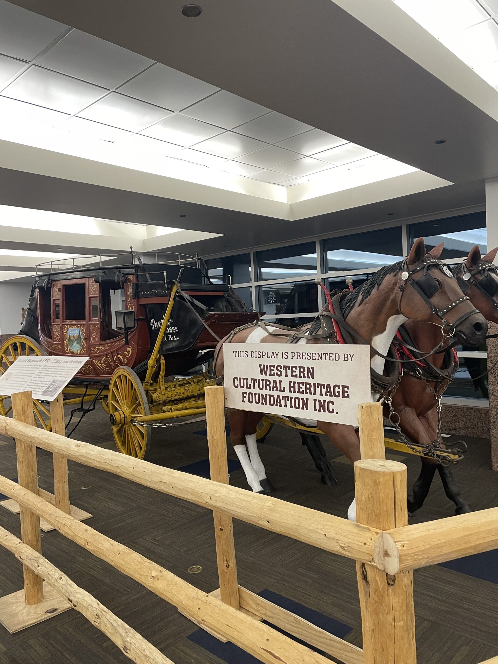 Historic stagecoach display at El Paso International Airport