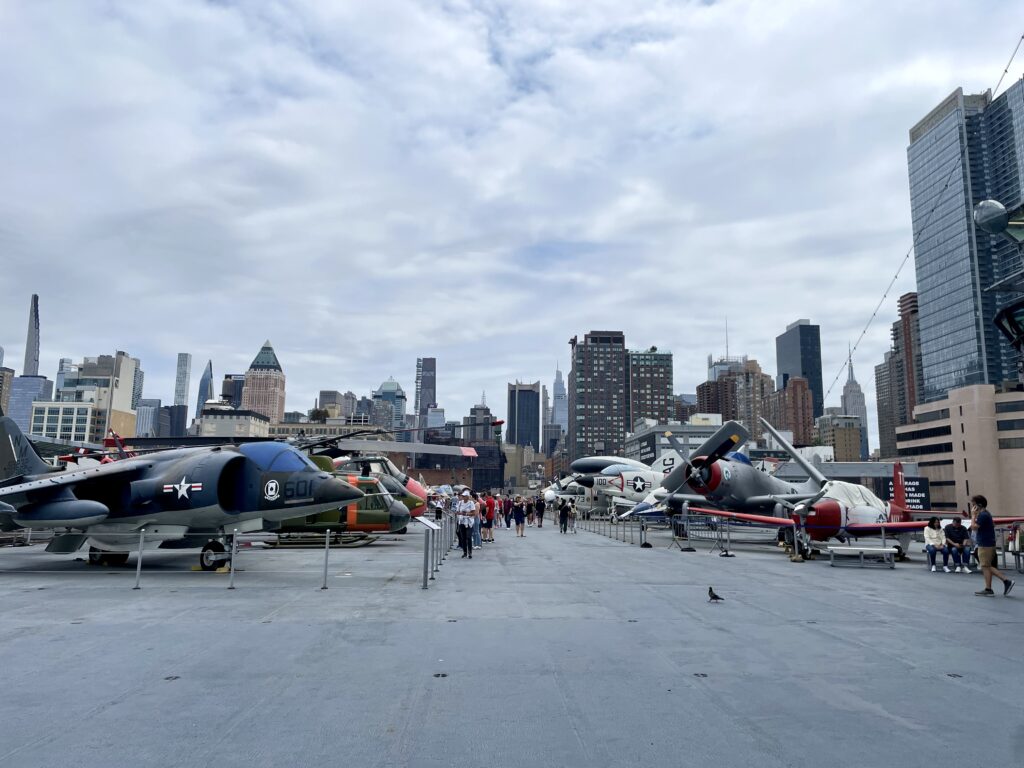 Aircraft displayed on the flight deck of the Intrepid Museum in New York City.