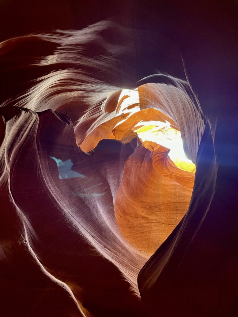 Heart-shaped sandstone formation inside Upper Antelope Canyon in Arizona.