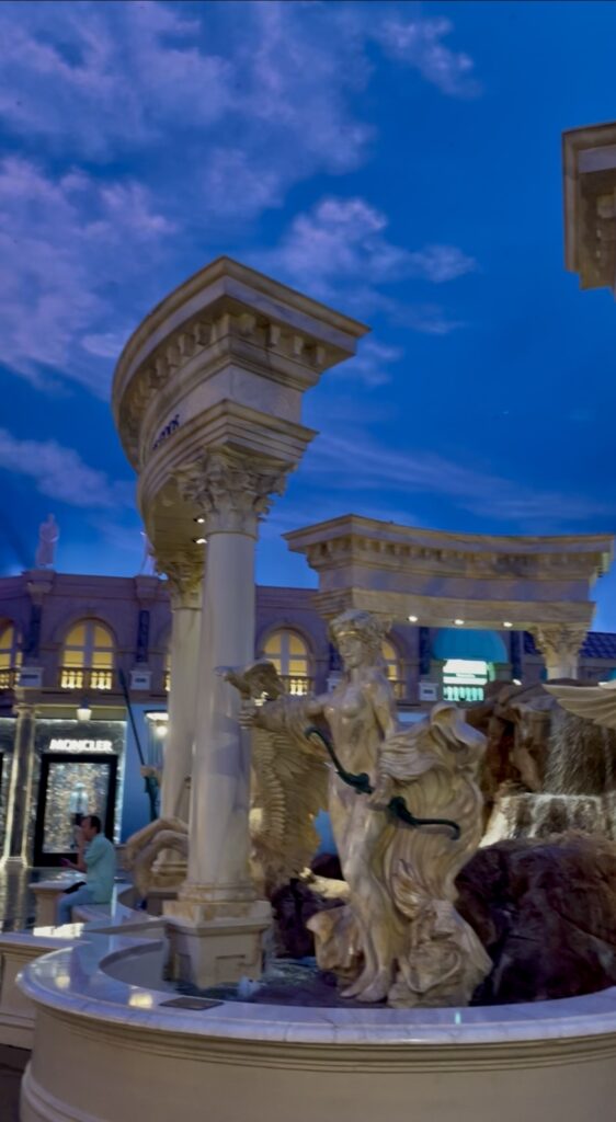 Artificial blue sky and Roman-style architecture inside Caesars Palace in Las Vegas